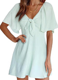 Dokotoo Womens Deep V Neck Bow Tie Mini Dress - Flirty