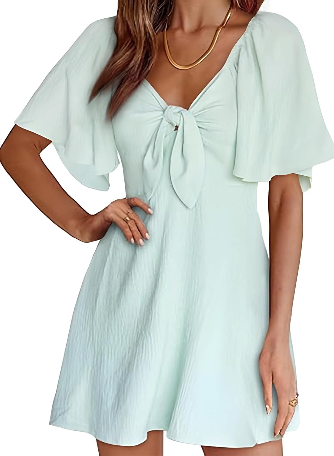 Dokotoo Womens Dresses Deep V Neck Elegant Bow Tie Mini Dress