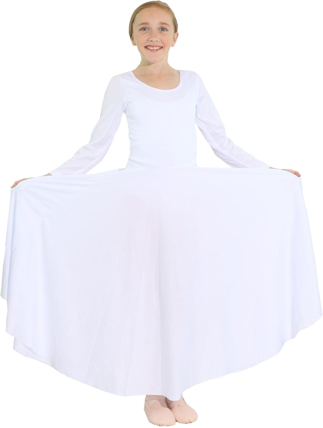 Praise Dance Dress for Girls with Long Sleeves and Flowing Skirt