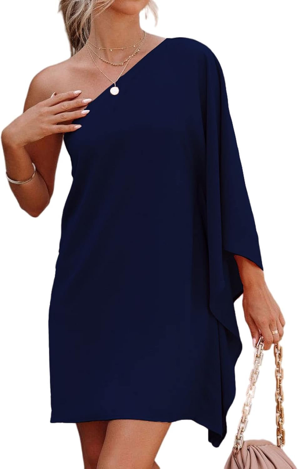 Stylish One Shoulder Batwing Sleeve Dress for Summer Parties