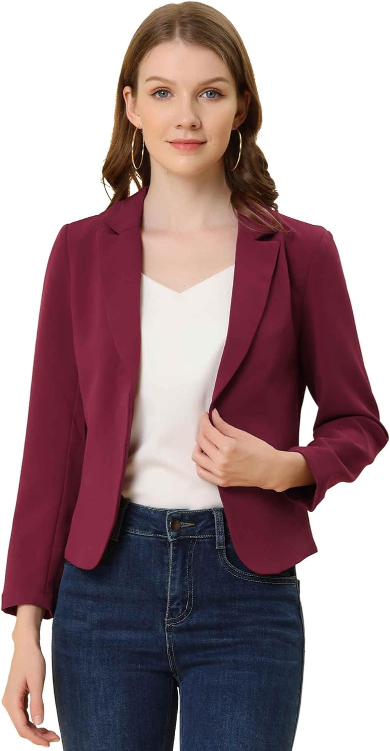 Allegra K Women's Open Front Lightweight Summer Crop Blazer