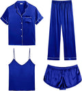 SWOMOG Womens Silk Satin Pajamas Sets 4pcs - Soft (Style J3S9)