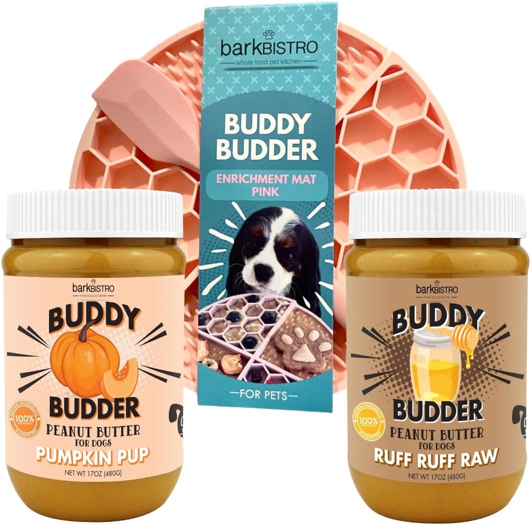 BUDDY BUDDER Pumpkin Pup + Ruff Ruff Raw Red Dog Enrichment Mat