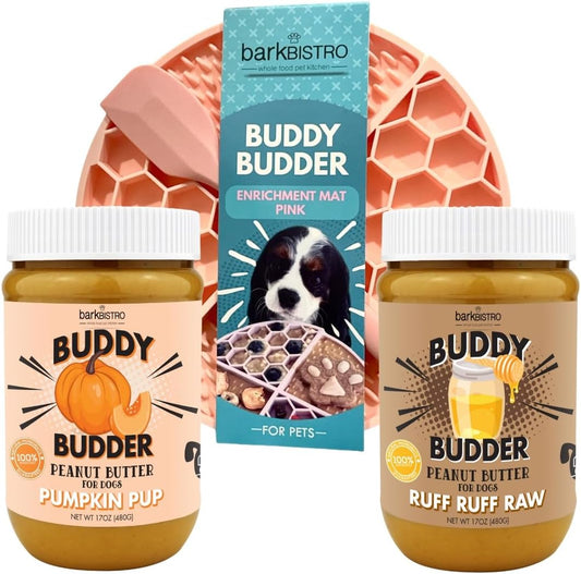 BUDDY BUDDER Pumpkin Pup + Ruff Ruff Raw Red Dog Enrichment Mat