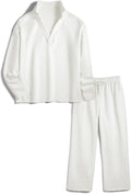 Casual 2 Piece Sets for Women V Neck Long Sleeve - Travel Ready