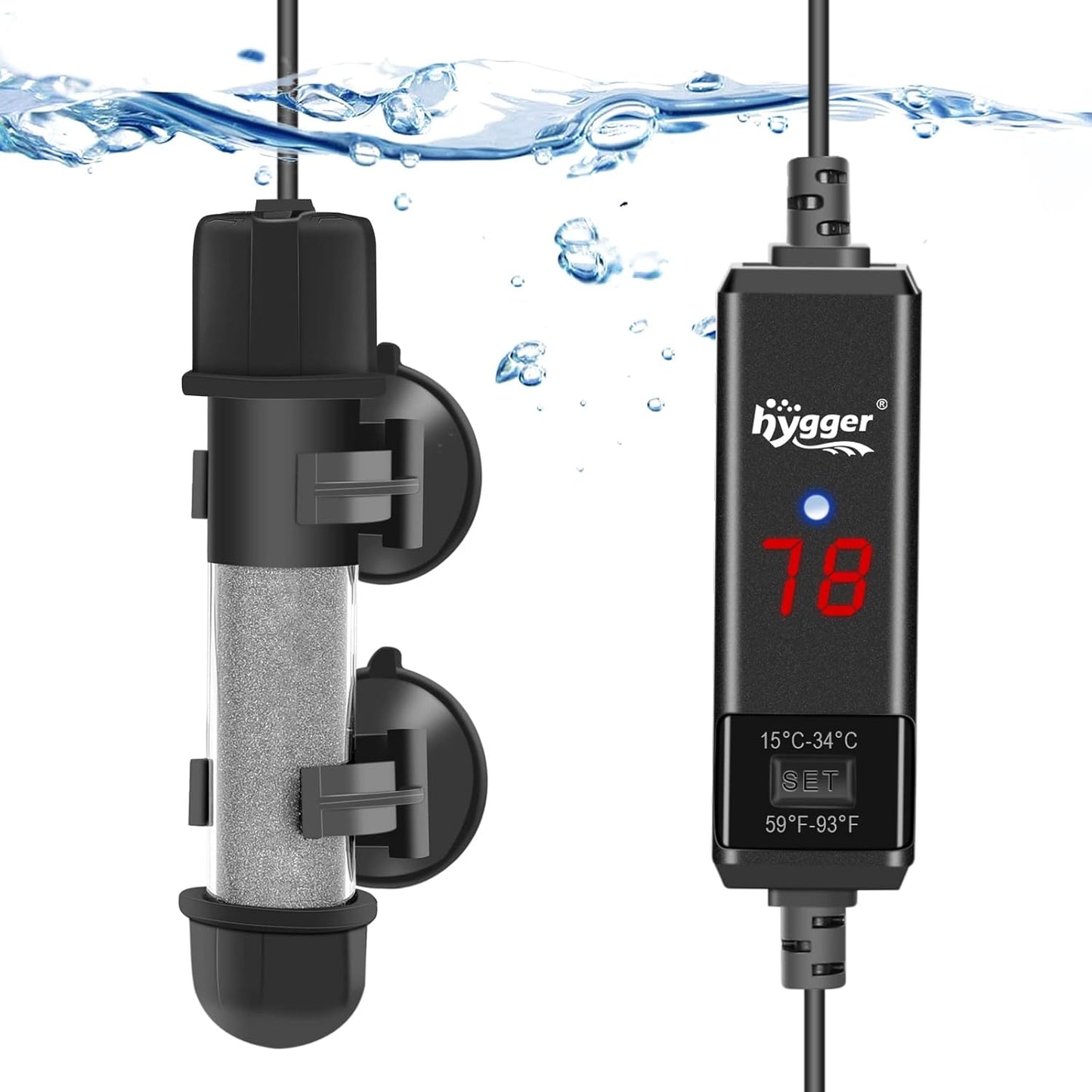 hygger Betta Heater 10W-100W LED Display for 5-26 Gal