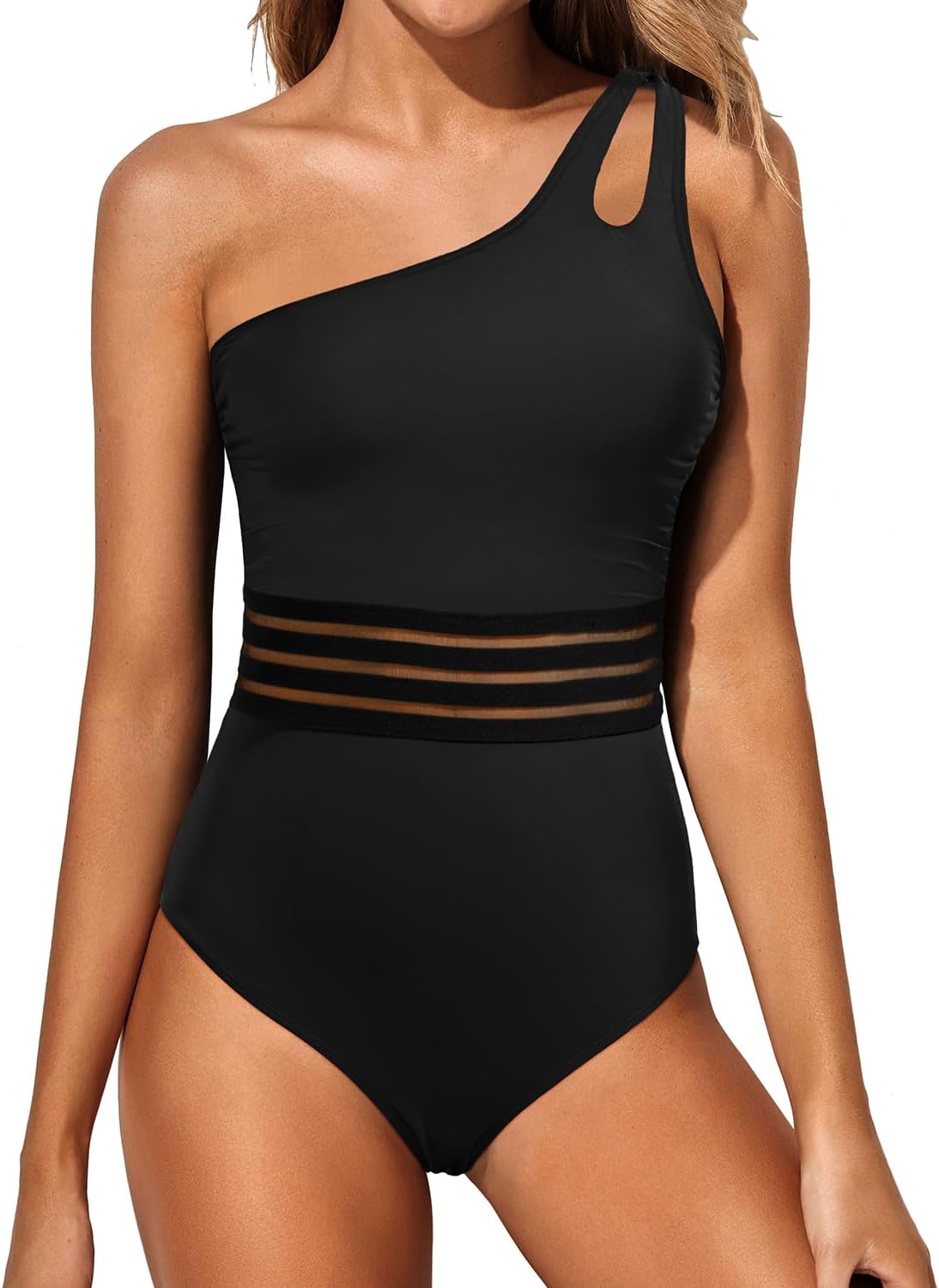 One Shoulder One Piece Swimsuit for Women with Tummy Control