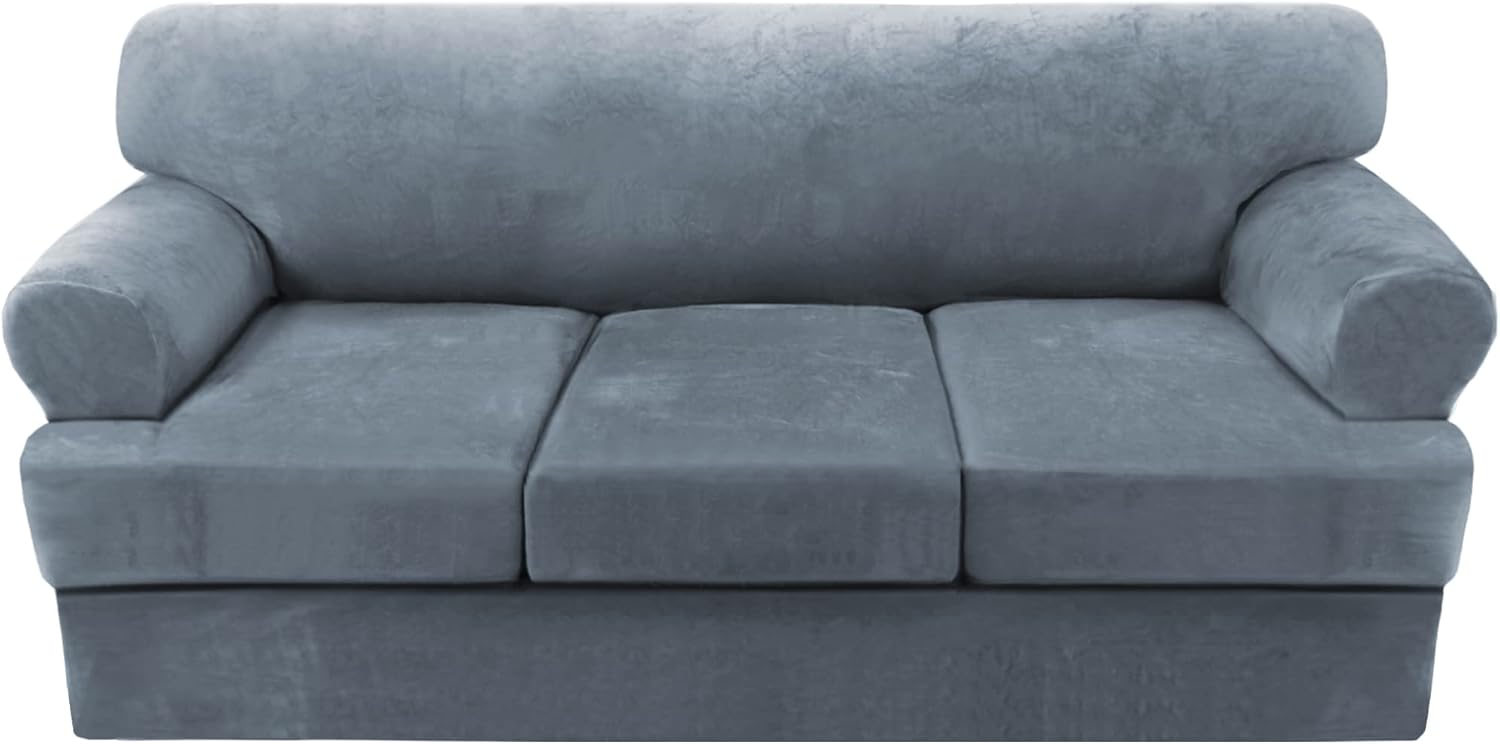 H.VERSAILTEX 4 Piece Sofa Cover for T Cushion Couch in Stone Blue
