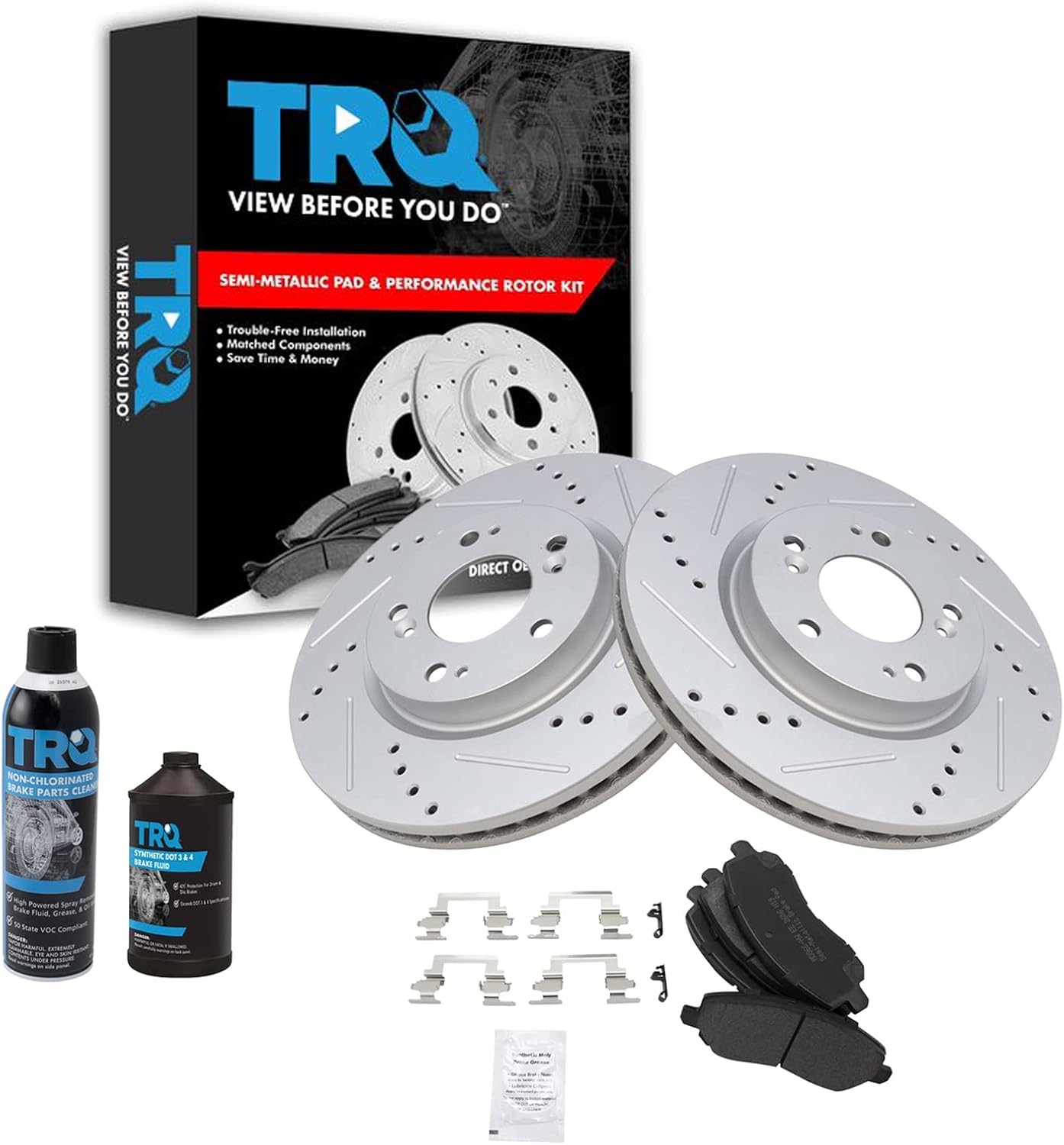 TRQ Front Brake Pad & Rotor Kit for Chrysler Dodge Jeep Mitsubishi