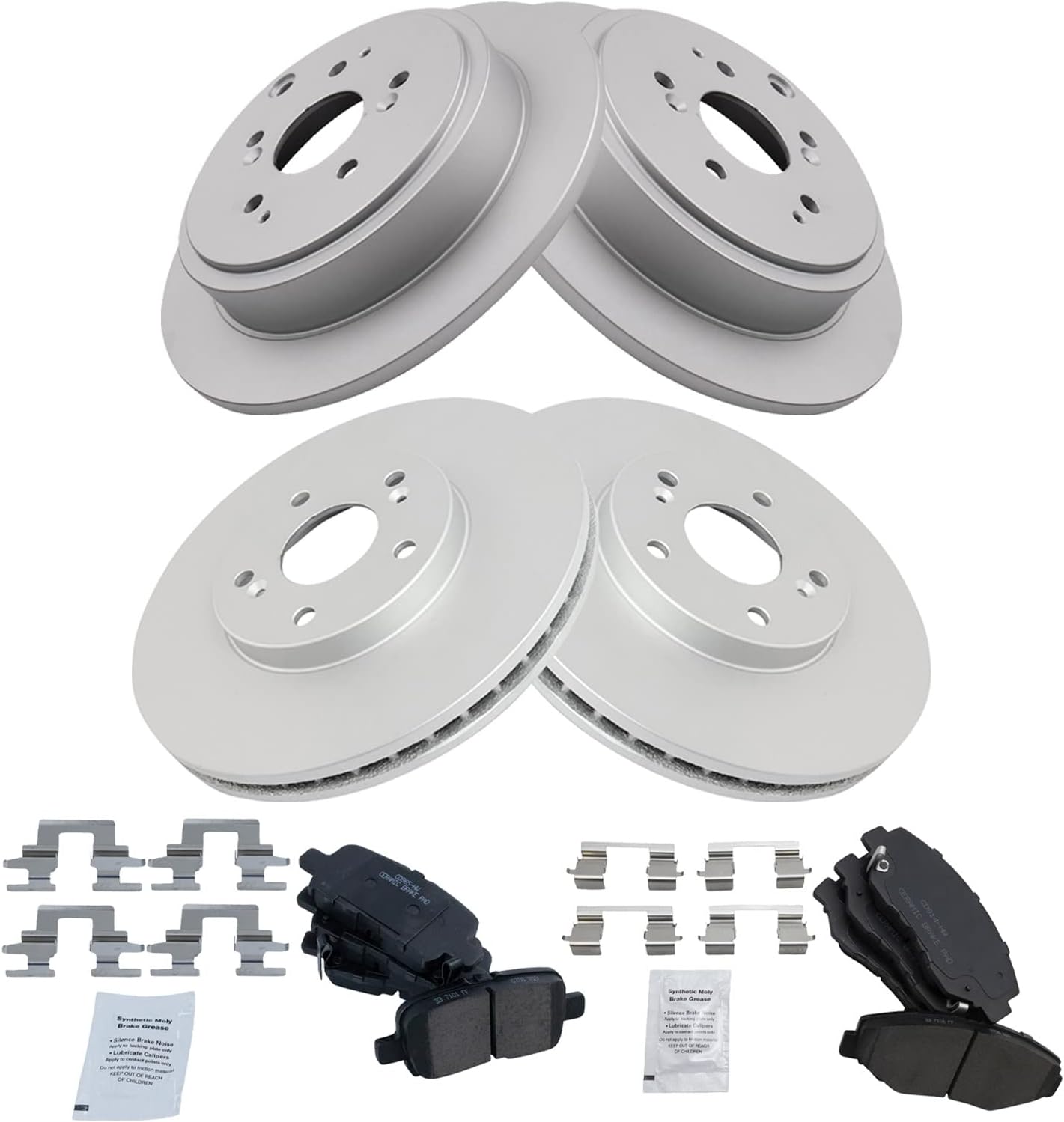 TRQ Front and Rear Brake Pad & Rotor Kit for Honda Pilot