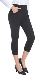 Women's High Waist Pull-On Dress Pants Cropped Capris - Tummy Control