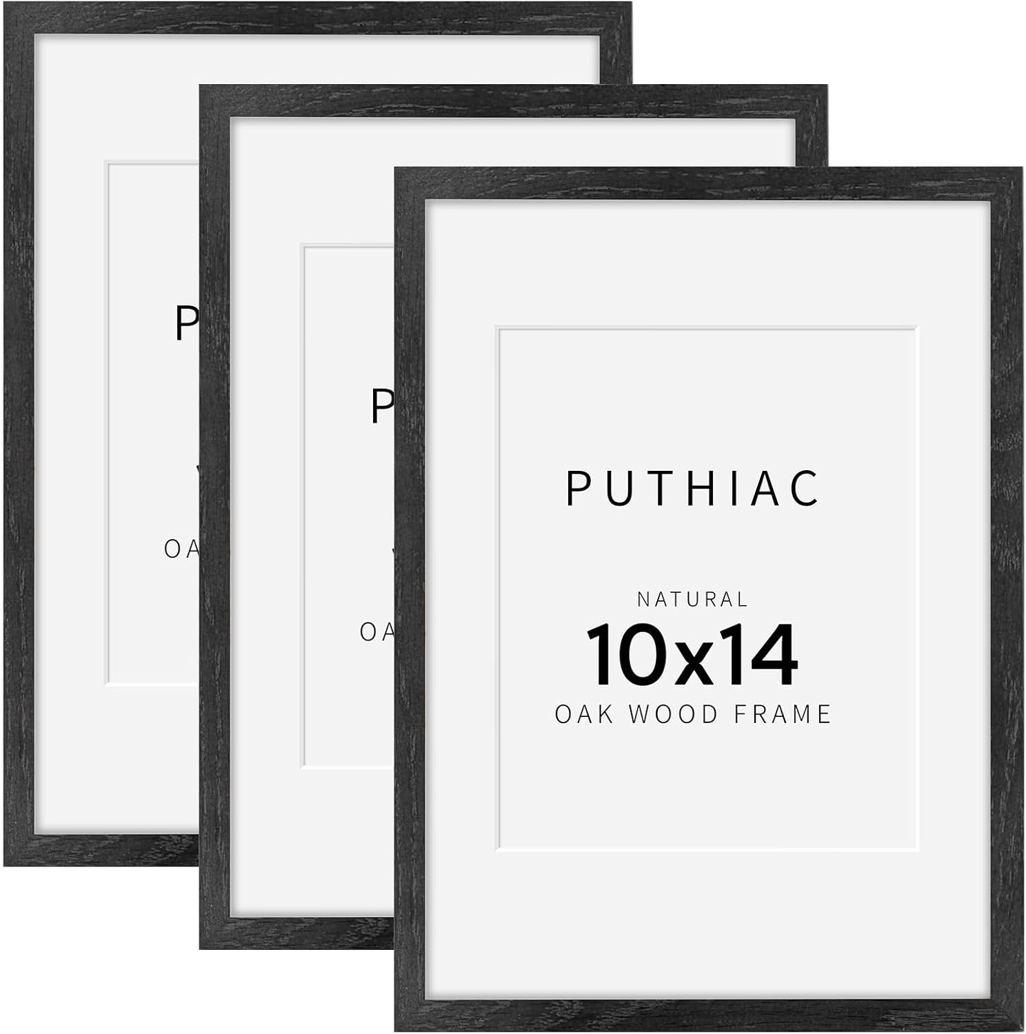 10x14 Oak Wood Picture Frames for Wall - 3 Pack Black