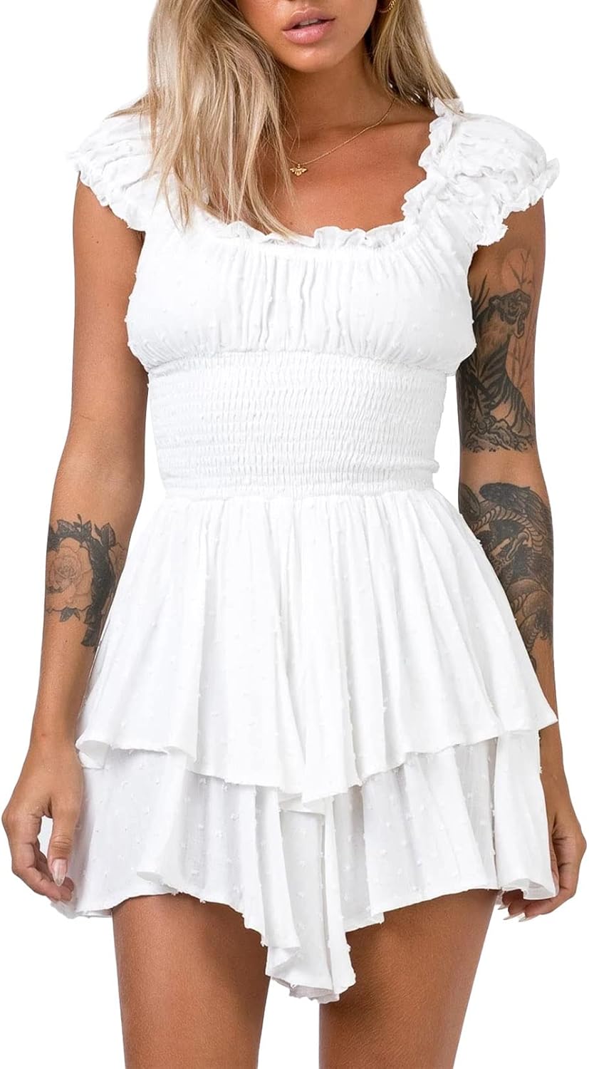 AOHITE Womens Summer Tube Top Dress Off-Shoulder Ruffled Style