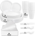 MirthMood 350PCS White Disposable Plates Set - Party Pack for 50