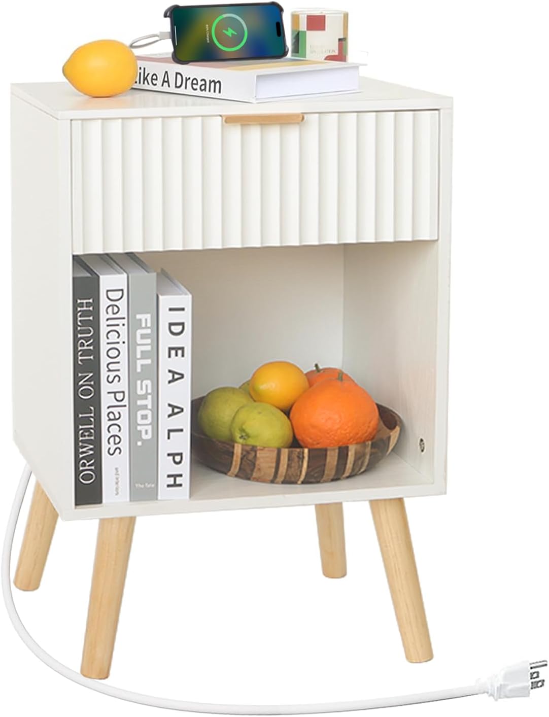 White Nightstand with Charging Station for Modern Bedrooms