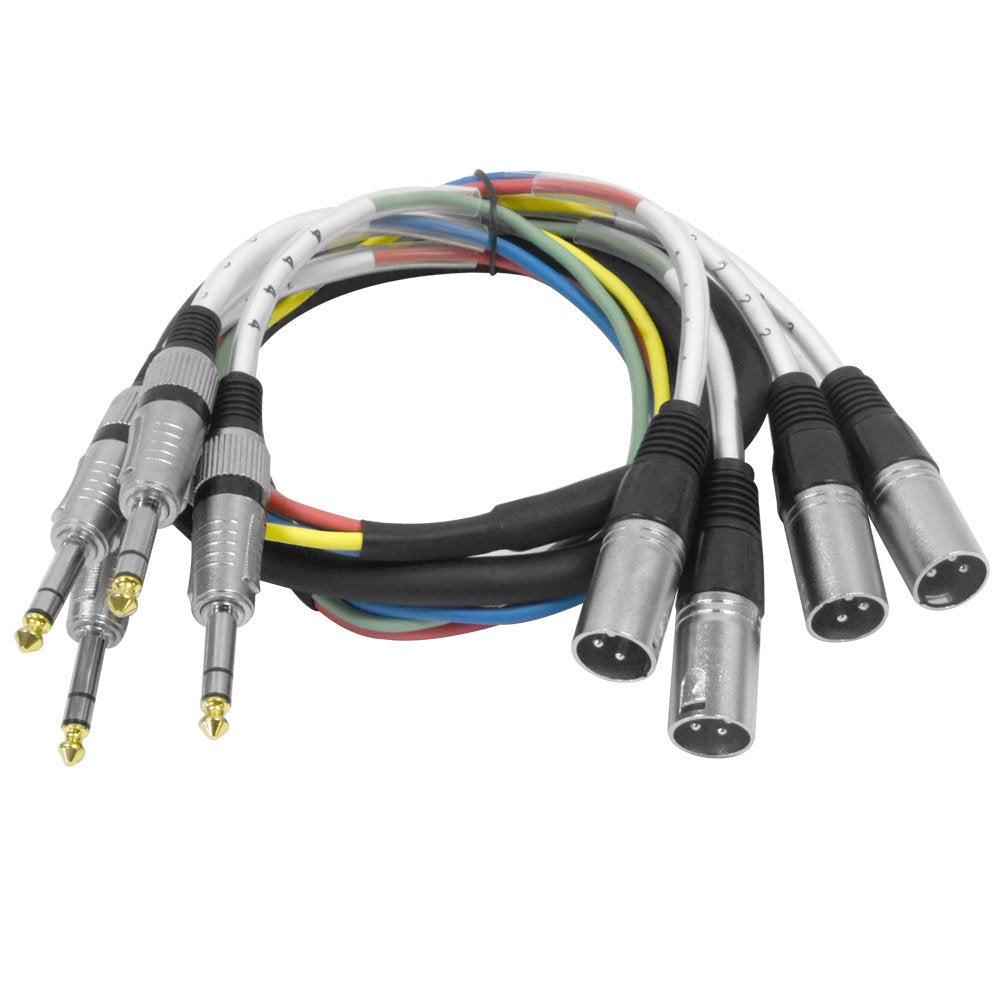 4 Channel 1/4in TRS to XLR Male Snake Cable for Pro Audio