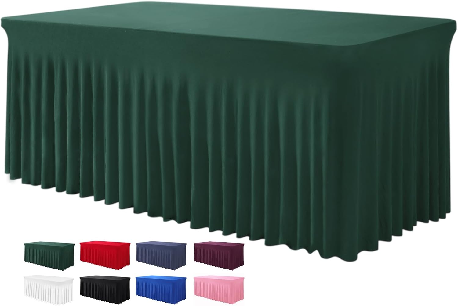 Elegant Hunter Green Table Skirts for 8ft Rectangle Tables