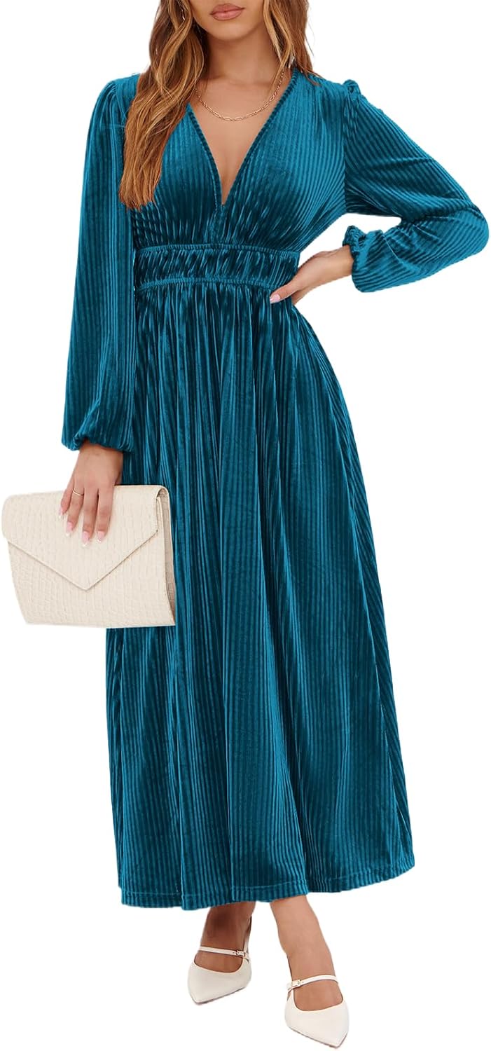 Sissyaki Women's Long Sleeve Velvet Maxi Dress for Parties