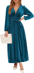 Sissyaki Women's Long Sleeve Velvet Maxi Dress - Elegant Party Wear