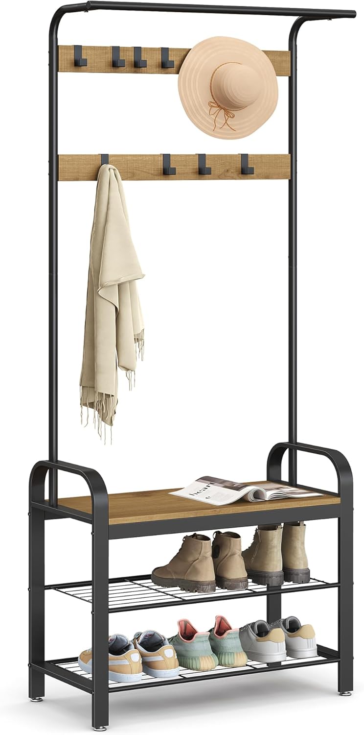 VASAGLE Coat Rack with Shoe Bench for Entryway Storage Solution