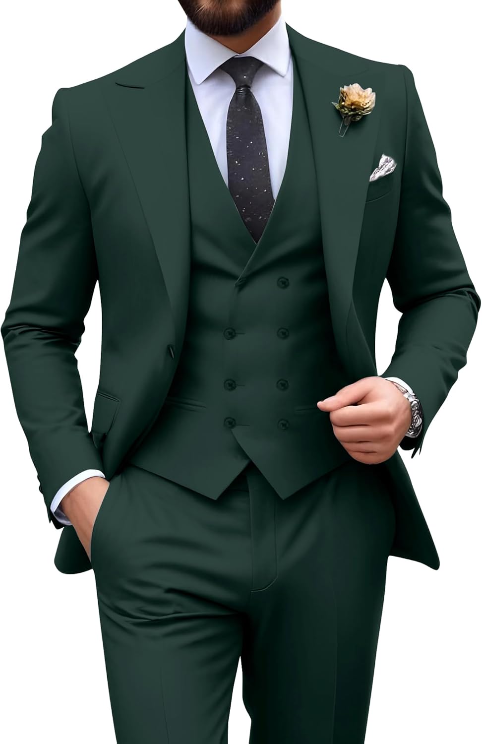 Slim Fit 3 Piece Double Breasted Suit for Weddings and Events