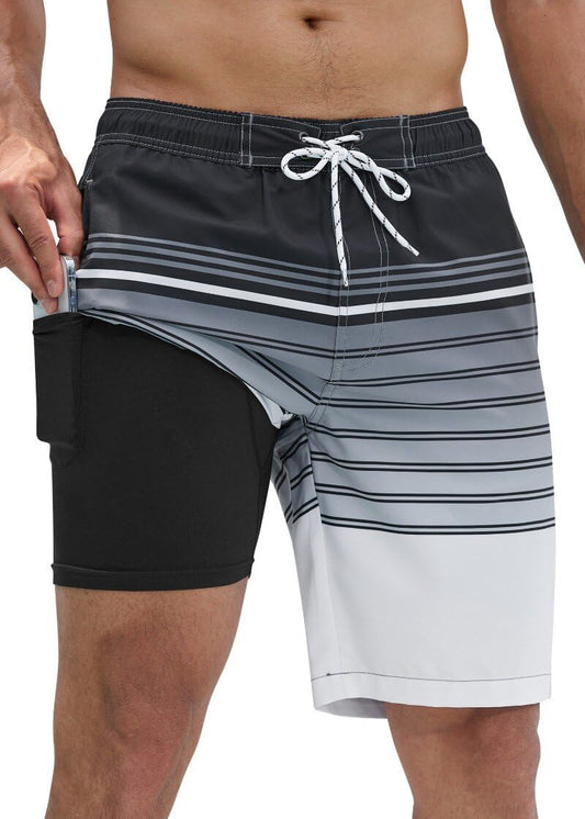 SILKWORLD Mens Swim Trunks with Compression Liner for Comfort