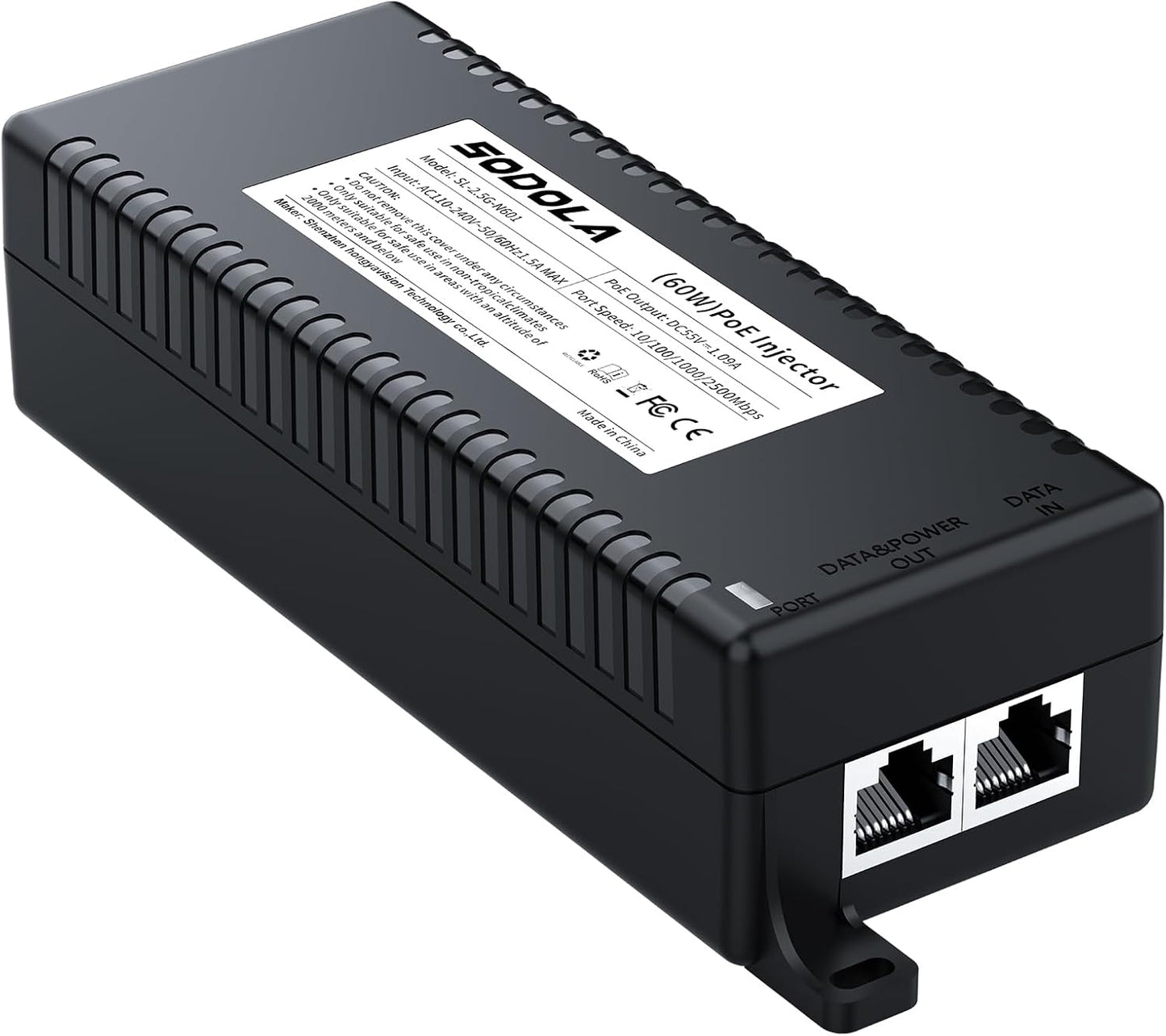 2.5G PoE+ Injector 60W for Power Over Ethernet Distances