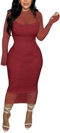 Women's Elegant Lace Bodycon Midi Dress - Spaghetti Strap Fit