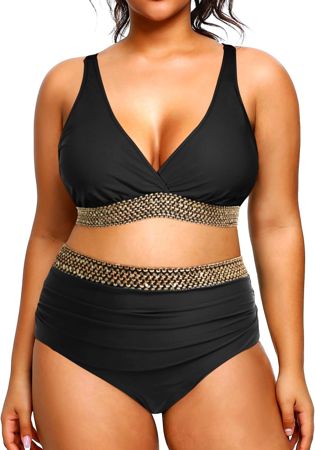Plus Size Bikini High Waisted Two Piece Bathing Suits for Women