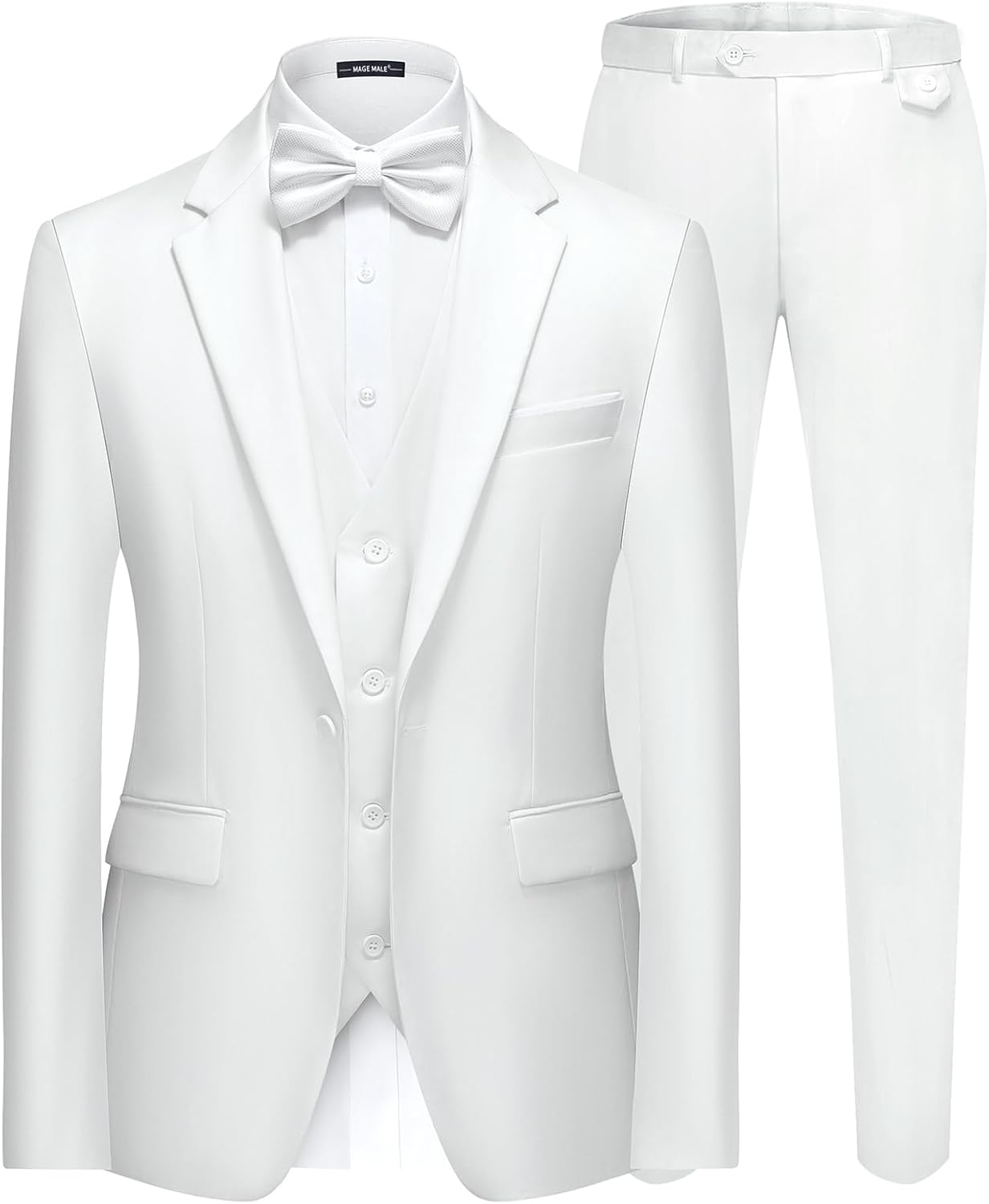 MAGE MALE Men's 3 Pieces Suit Elegant Solid Slim Fit Set