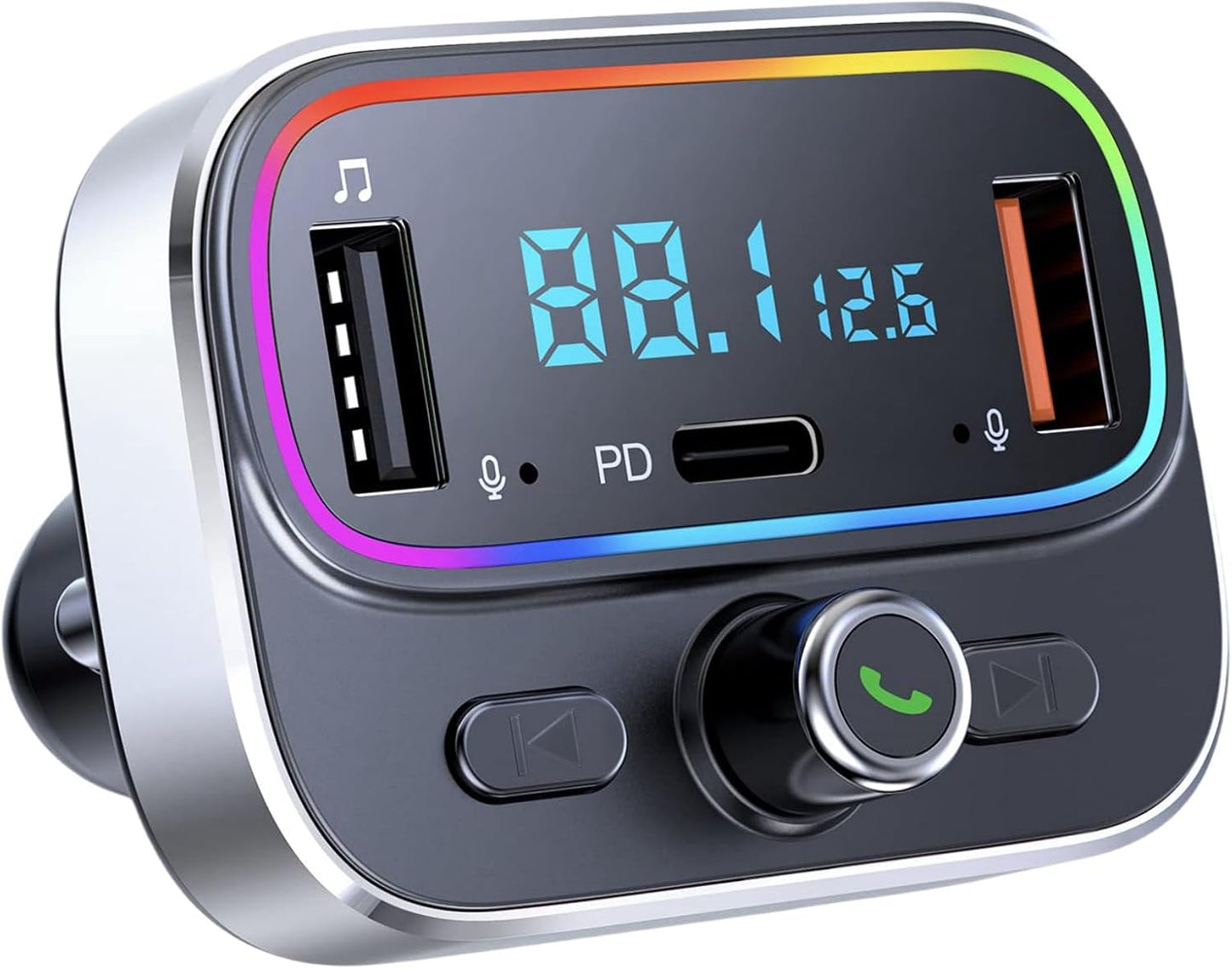 Bluetooth FM Transmitter for Car with Dual Mic & Fast Charge