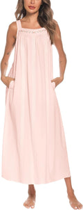 Women Cotton Sleeveless Nightgown S-XXXL - Embroidered Midi Comfort