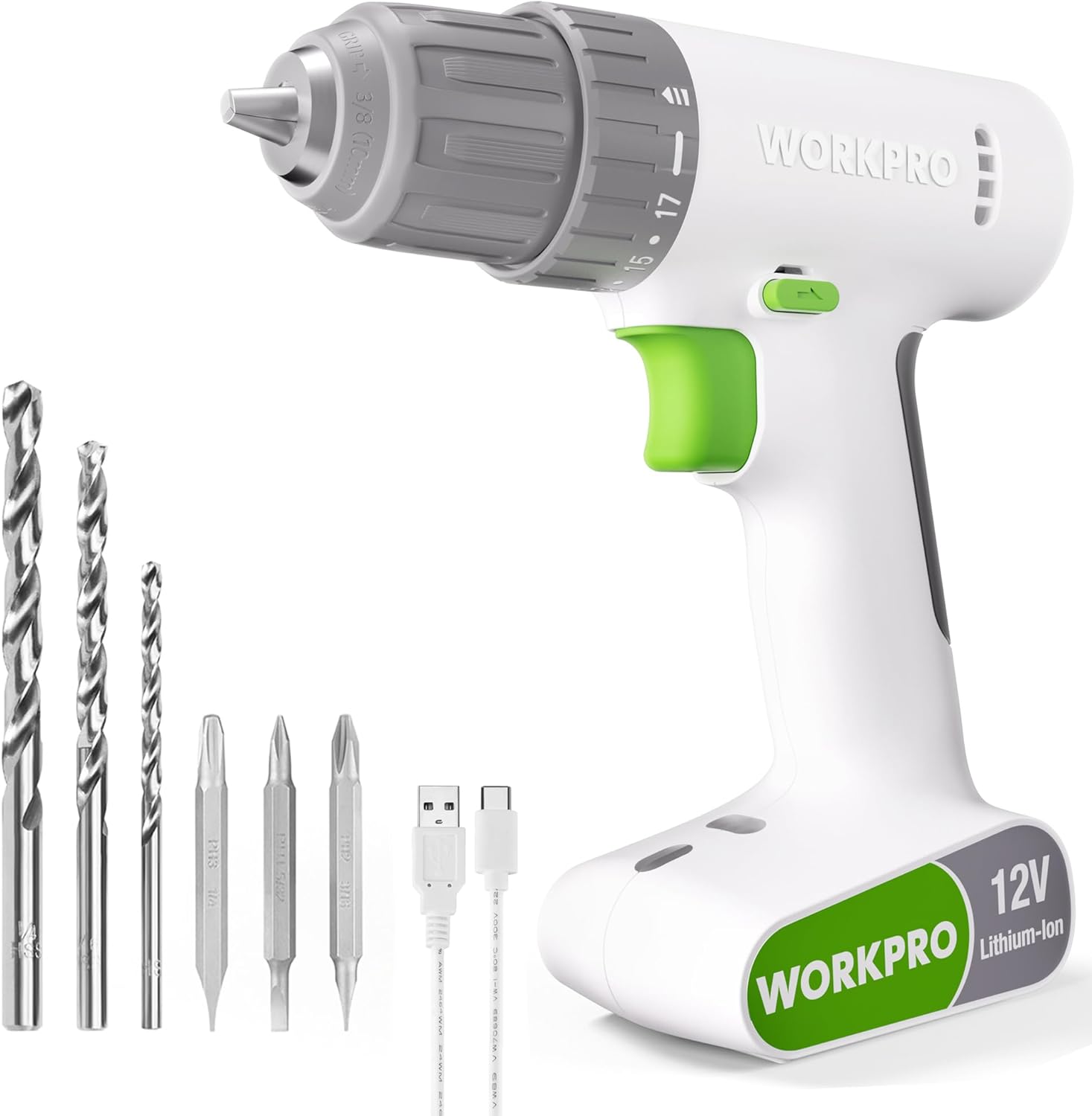 WORKPRO 12V Cordless Drill Driver Set for Home Projects