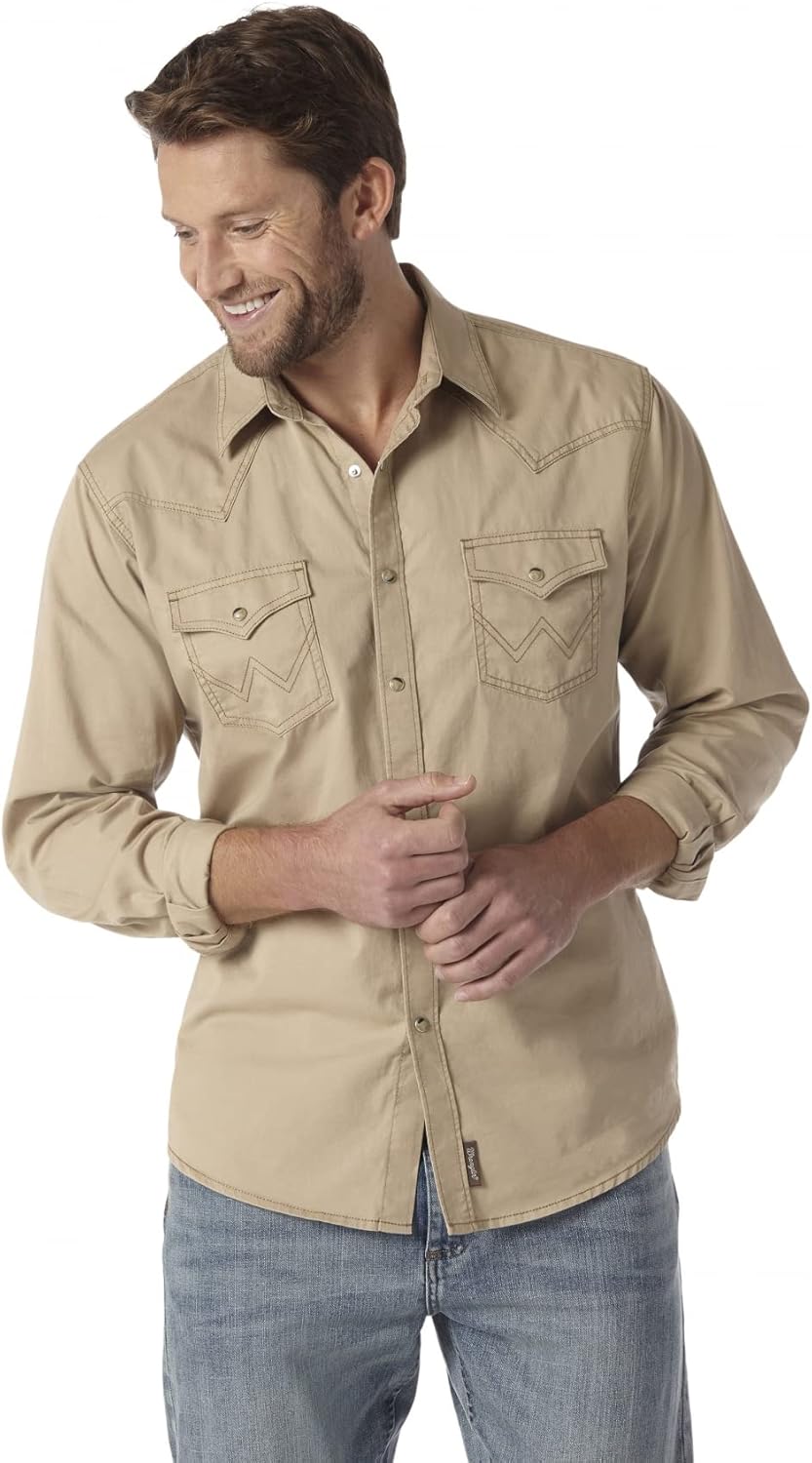 Wrangler Men's Denim Light Wash Long Sleeve Snap Shirt Review