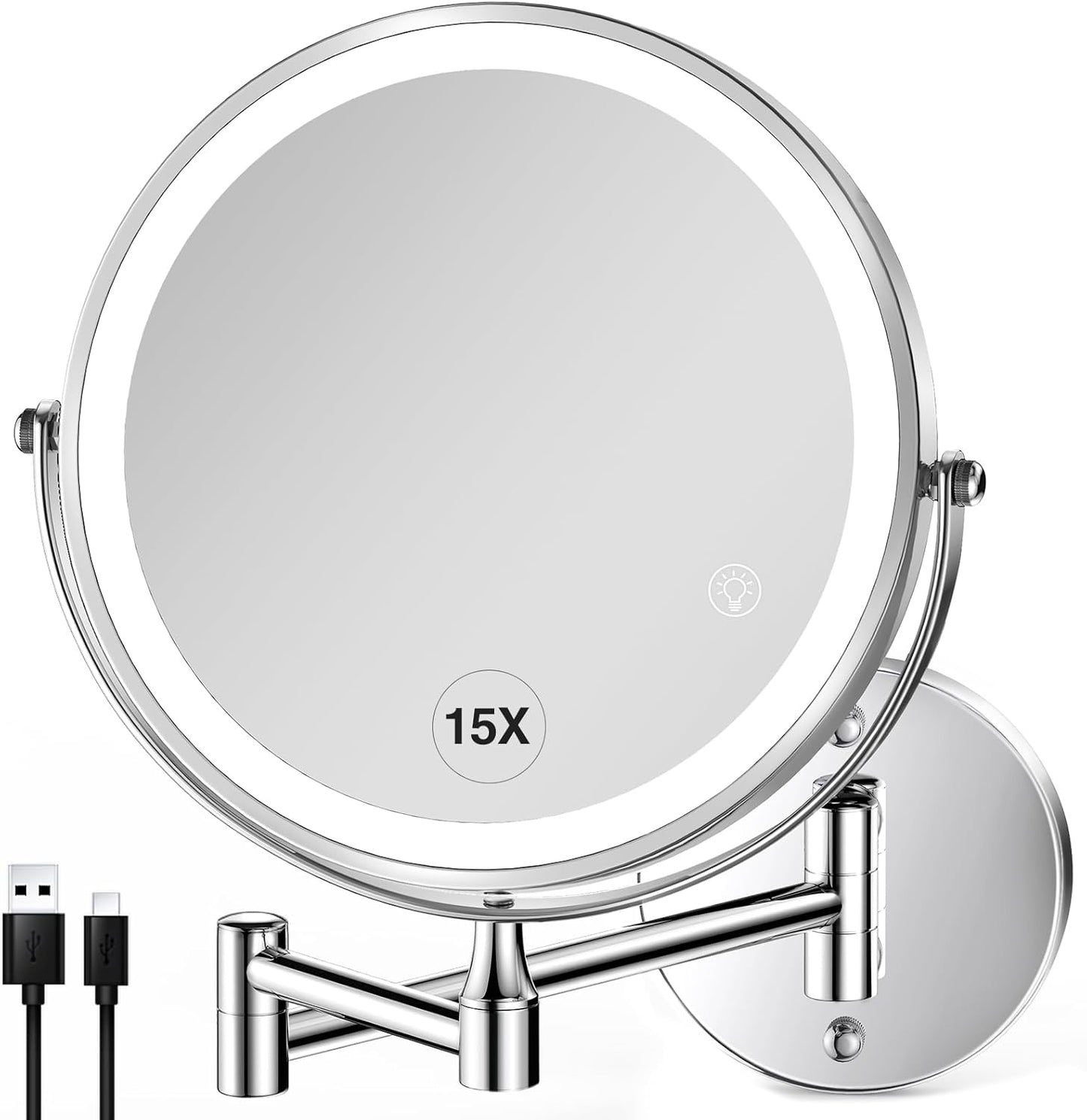 Wall Mounted Lighted Makeup Mirror with 1X/15X Magnification