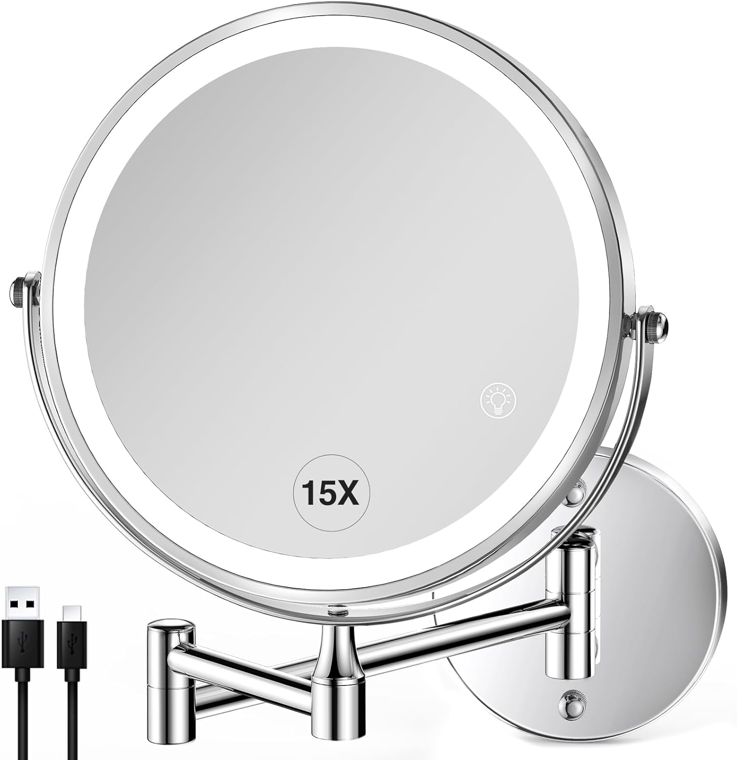 Wall Mounted Lighted Makeup Mirror with 1X/15X Magnification