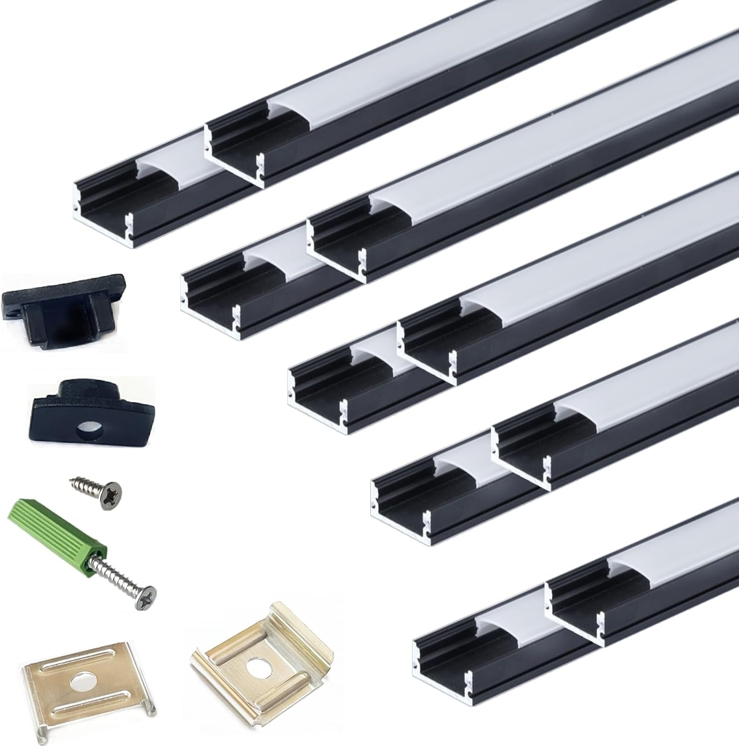 LED Strip Black U Channel Diffuser 10-Pack for Smooth Lighting