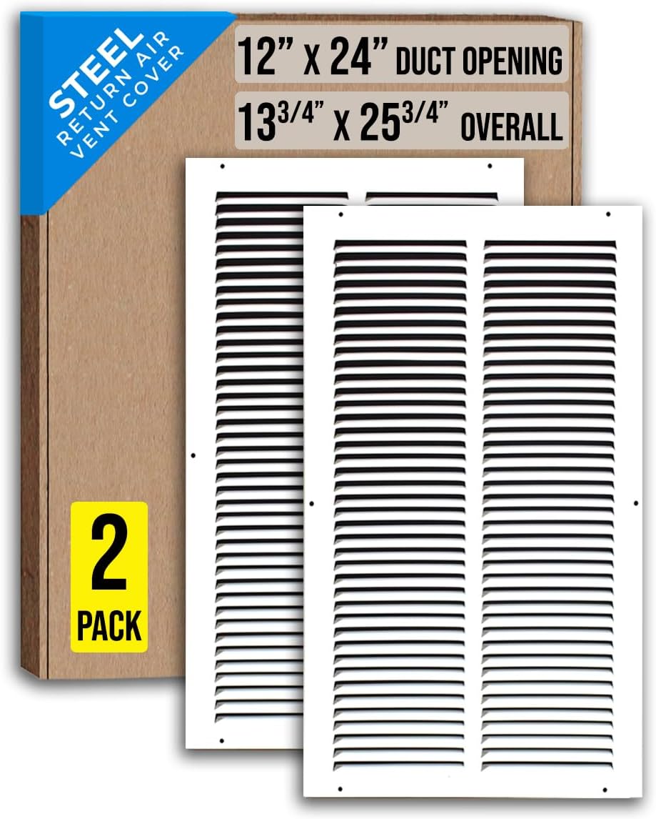 Steel Return Air Grille for 12x24 Duct Opening - 2 Pack