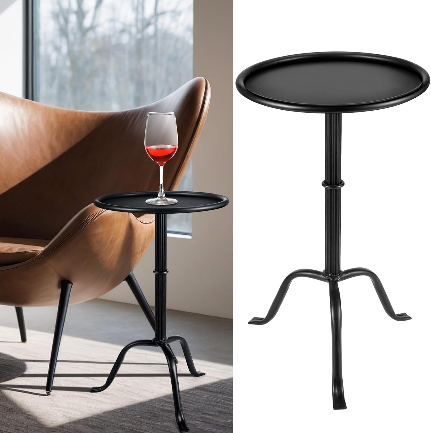 Compact Black Metal Martini Table - Space-Saving Drink Stand