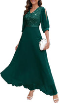 Sequin Maxi Dress with Split Sleeves - Elegant Evening Fit