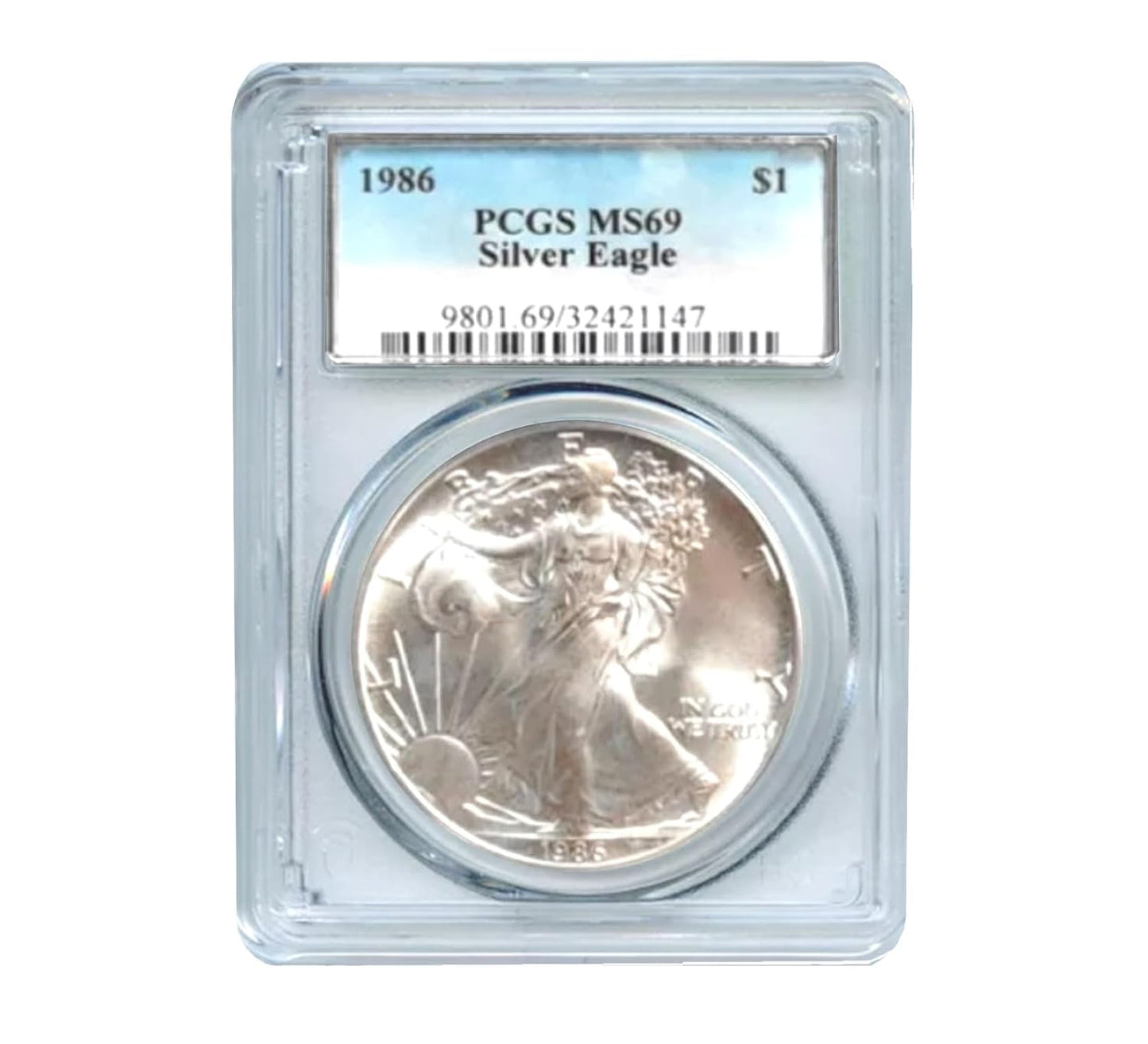 1986 American Silver Eagle MS69 Coin in PCGS Blue Label