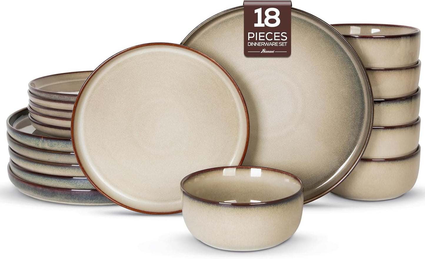 Romswi Ceramic Dinnerware Set for 6, Chip Resistant Plates
