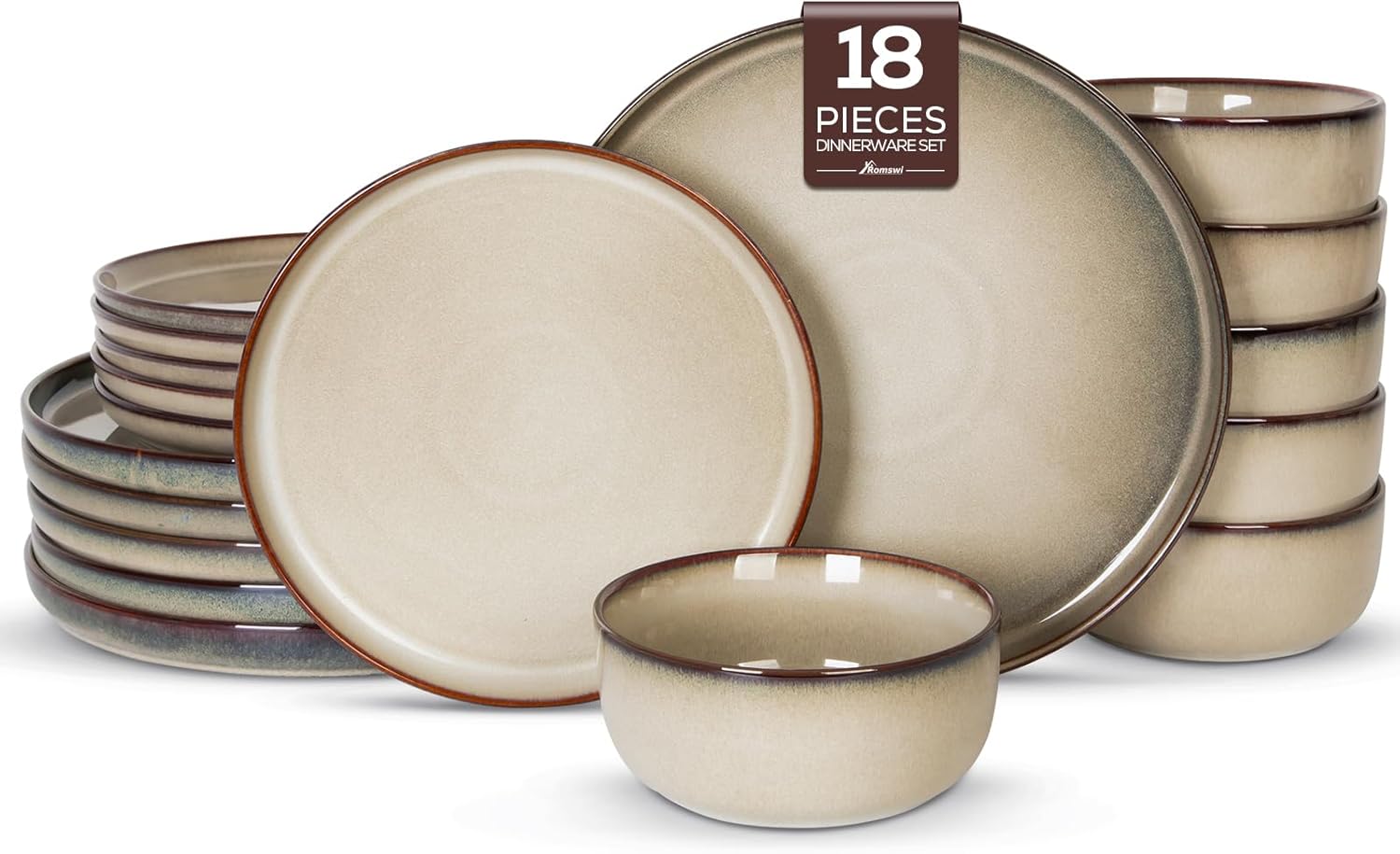 Romswi Ceramic Dinnerware Set for 6, Chip Resistant Plates