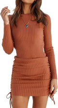 Long Sleeve Ribbed Knit Bodycon Mini Dress - Adjustable (Style H647)