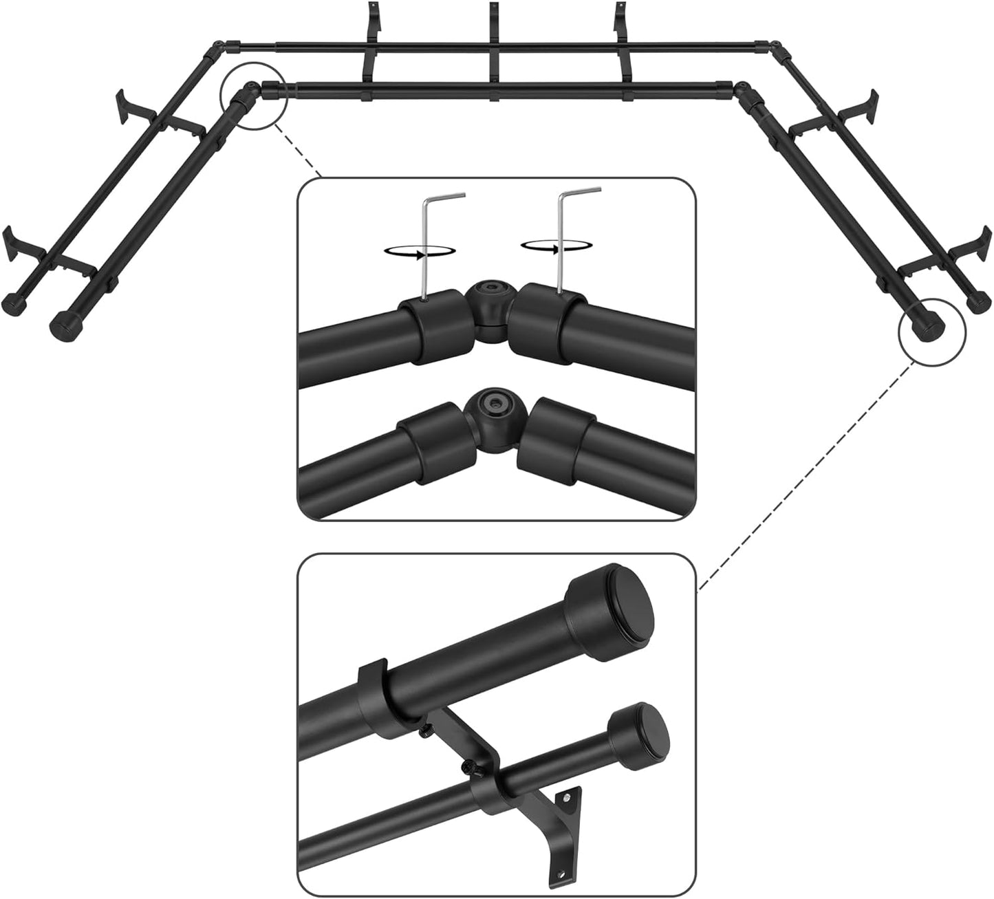 Black Double Corner Window Curtain Rods for Stylish Interiors