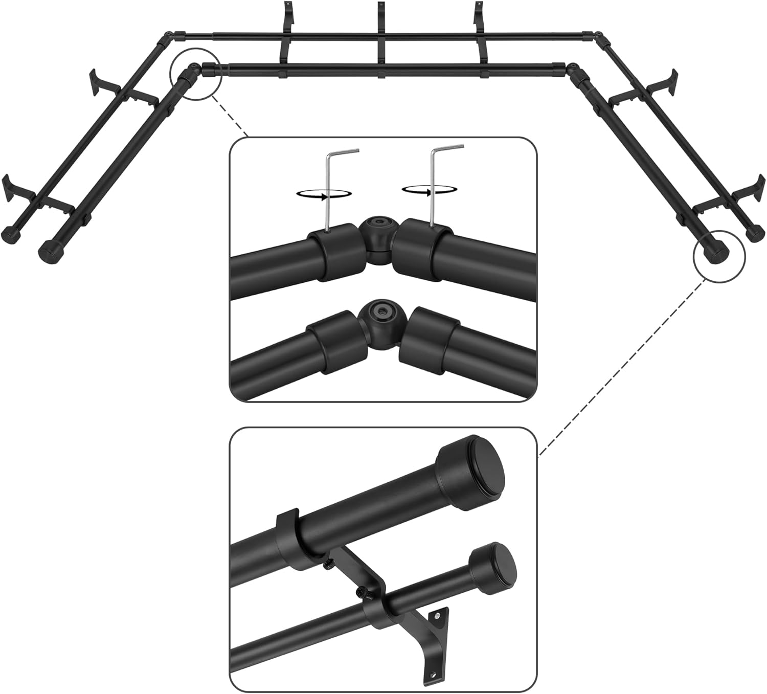 Black Double Corner Window Curtain Rods for Stylish Interiors