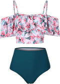 High Waisted Flounce Bikini Set - Tummy Control Off Shoulder Feature