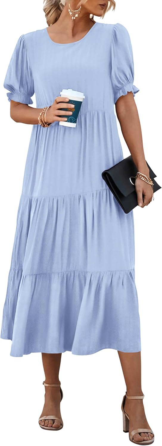 PRETTYGARDEN Summer Floral Print Midi Dress for Women