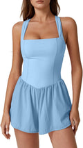 Women's Square Neck Sleeveless Romper Jumpsuit - Tummy Control Fit is