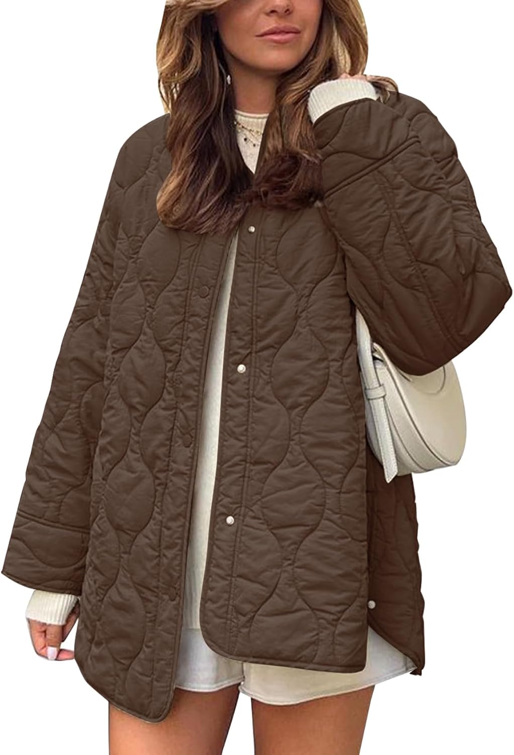Flygo Women's Oversized Quilted Lightweight Jacket for Fall